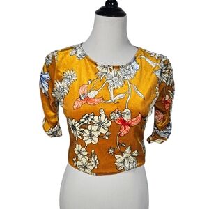 Free Press Yellow Floral Crop Velvety Blouse